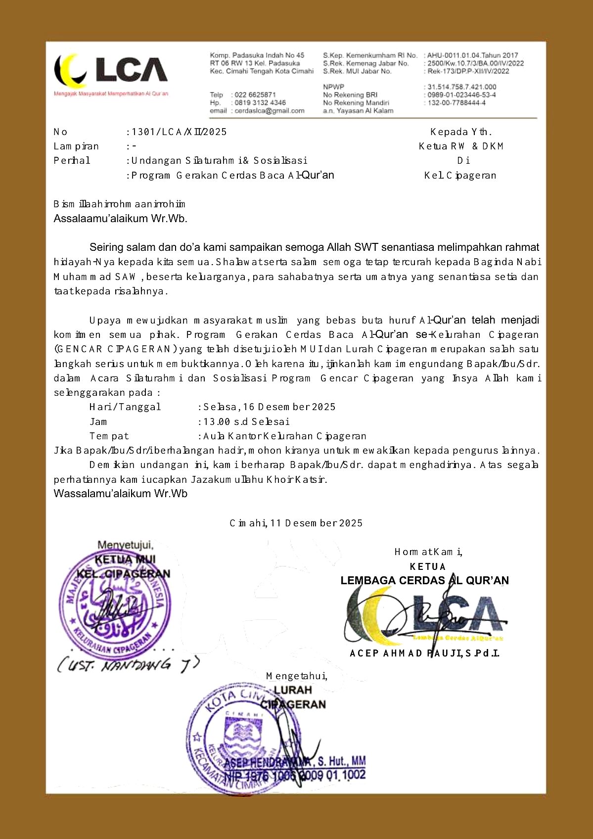 Contoh undangan silaturahmi dan sosialisasi GENCAR Cipageran